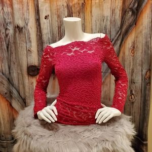 Red lace long sleeve Christmas party shirt
